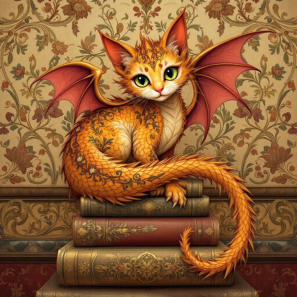 Ancient Soul Revealed in Whimsical Golden-Red Dragon-Cat For...
