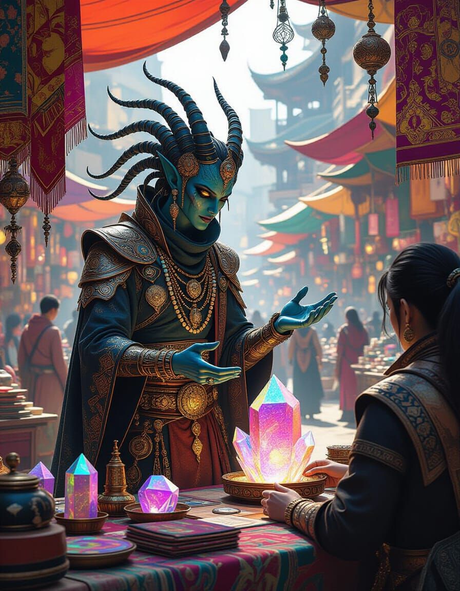 Alien Market Scene in Dark Fantasy Style