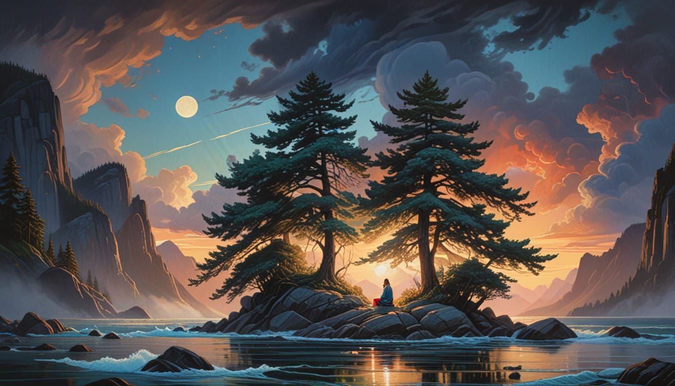 Serene Woman in Ethereal Landscape, in the Style of the Vanc...