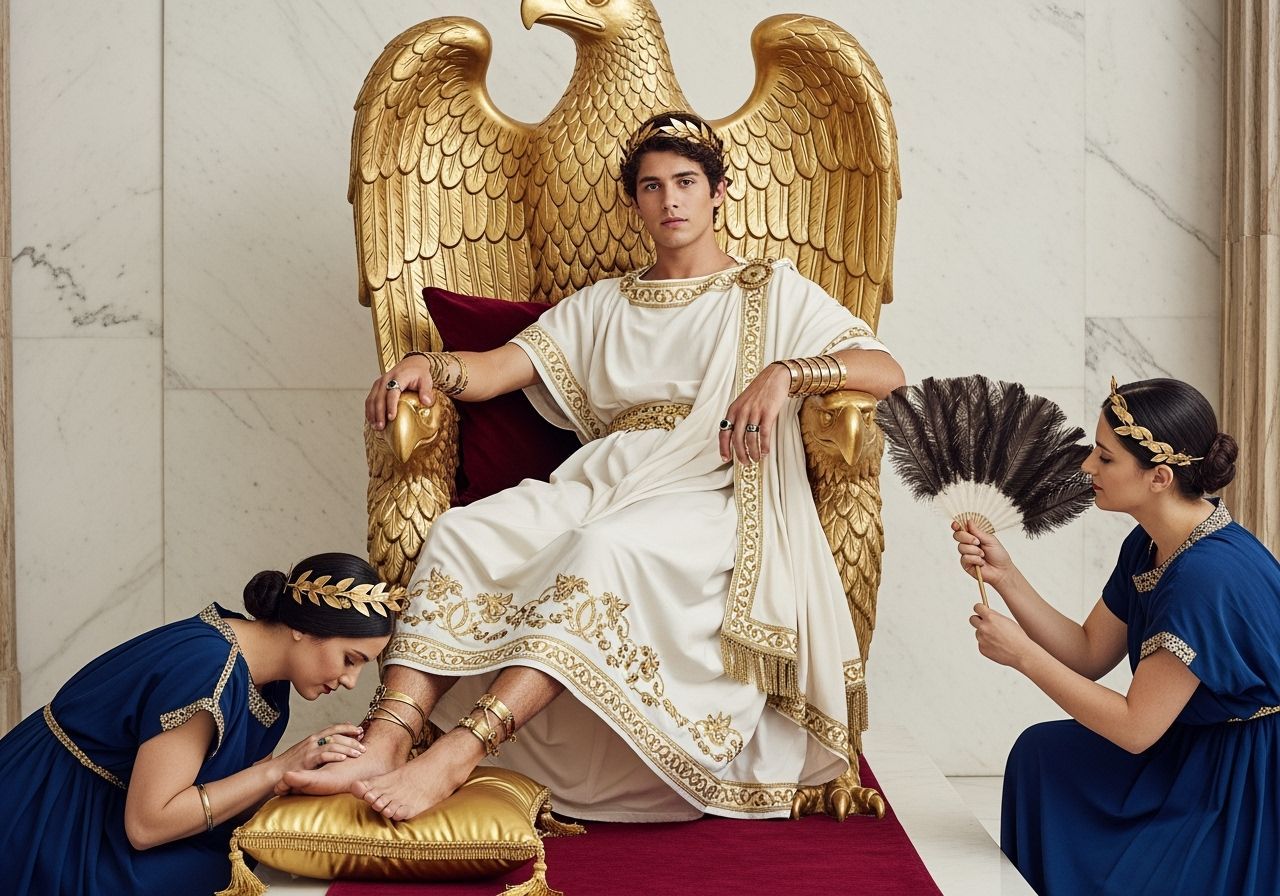 Young Emperor on Golden Throne in Palace Room