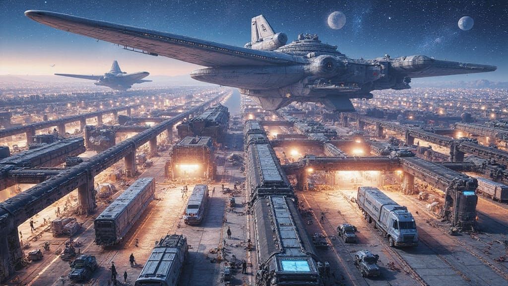 Futuristic Space Port in Vibrant Sci-Fi Style