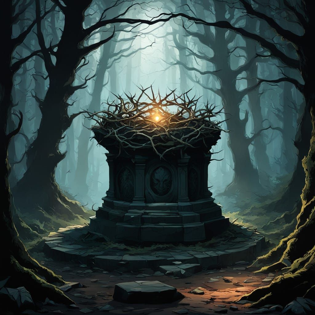 A Glowing Crown of Thorns in Dark Forest Shadows
