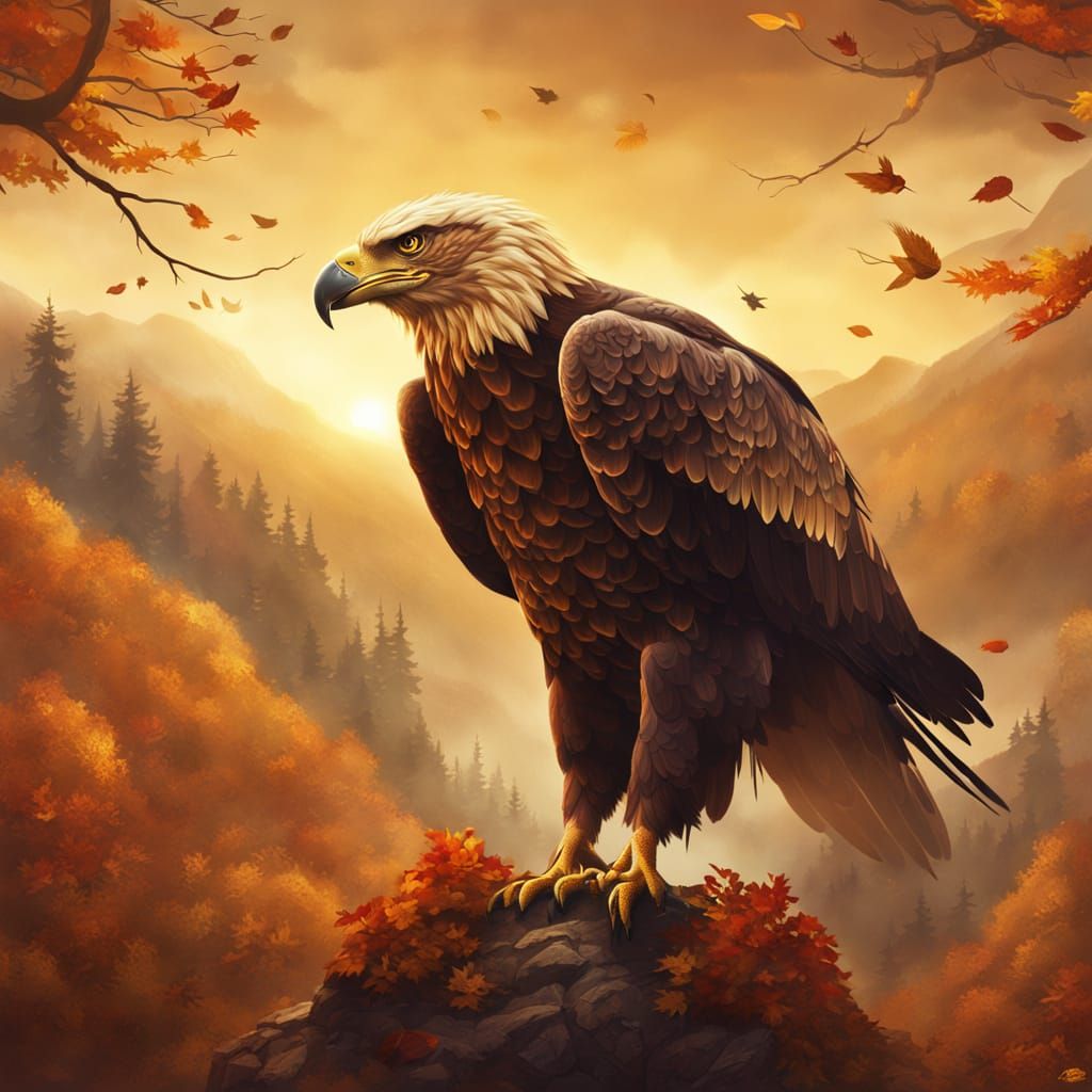 Majestic Eagle Soars Through Golden Autumn Sky