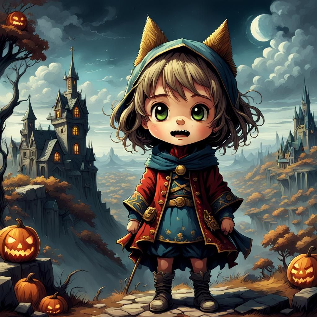 Detailed Chibi Character with Breathtaking Views