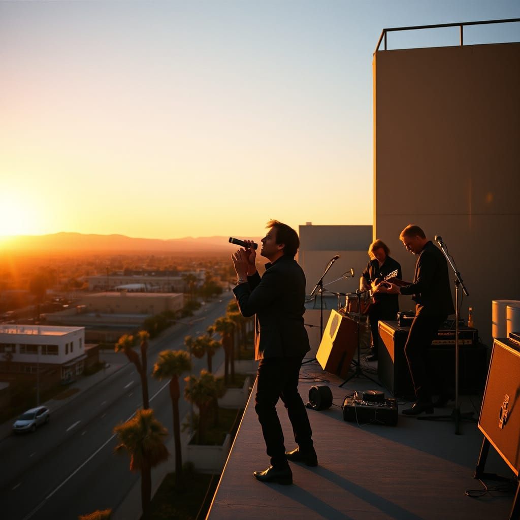 U2 Rooftop Concert Video Shoot at Sunset with Joshua Trees