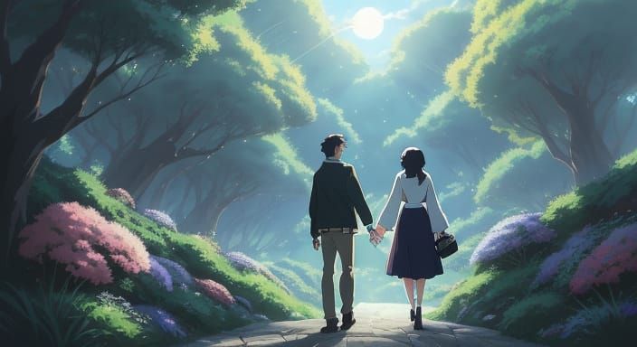 Ghibli-Style Anime Couple: Rich, Sweet Life