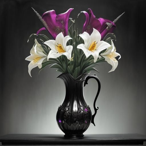 Gothic Lilies with Tusks and Stingers in Stained Glass Style