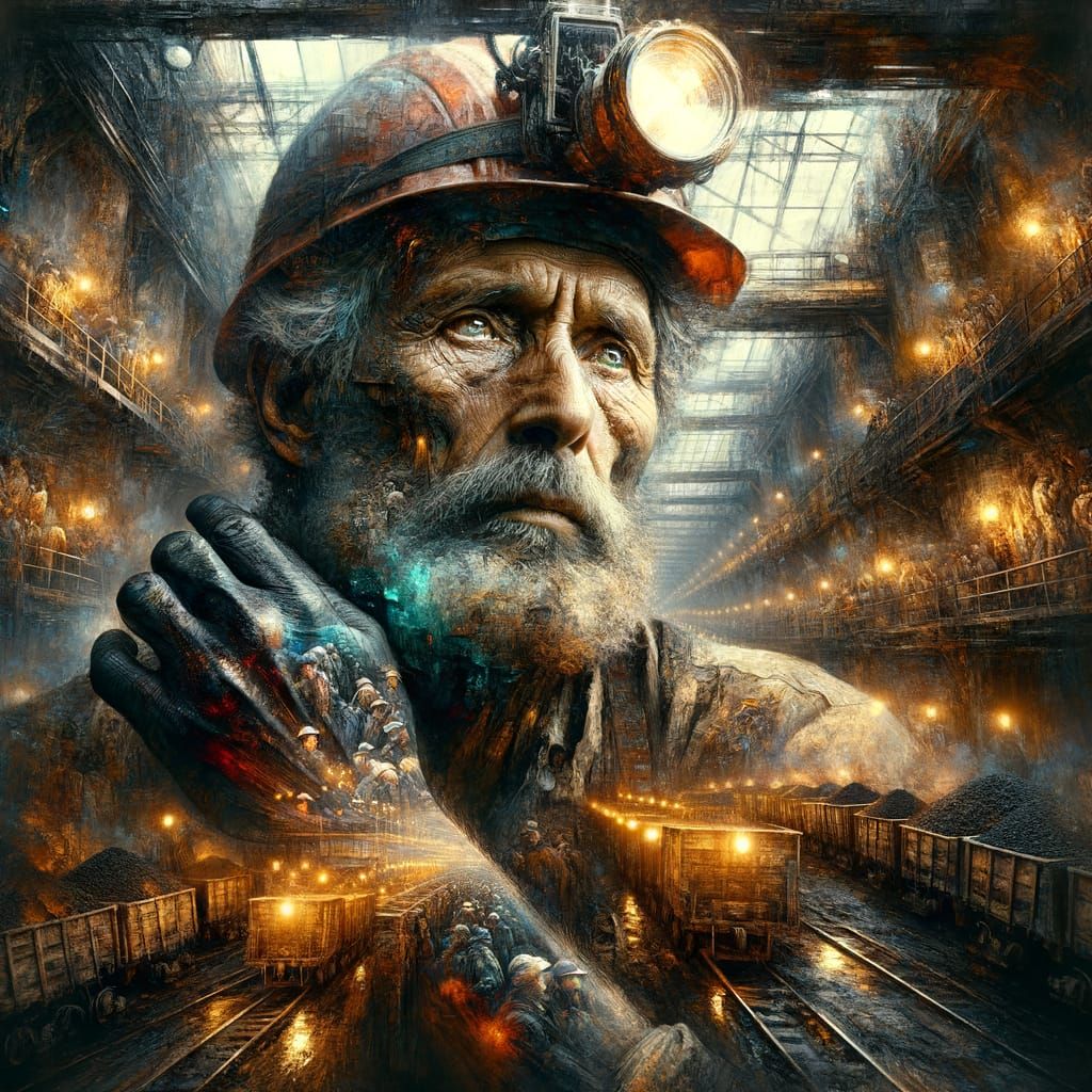 South Asian Coal Miner's Eternal Burden in Oil Painting