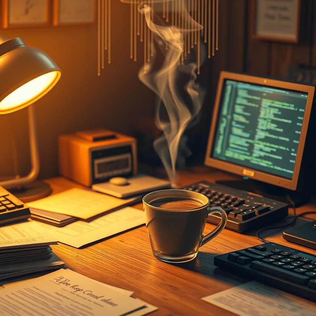 Cozy Programmer's Haven in Warm Golden Light