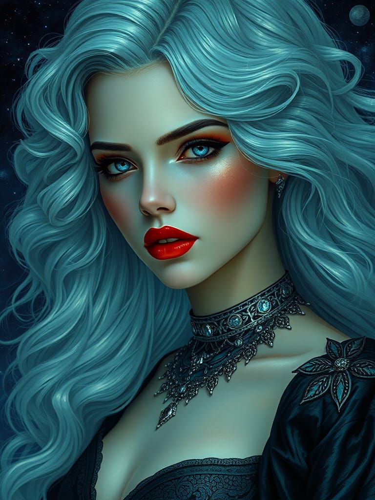 Gothic Art Nouveau Portrait of Striking Woman