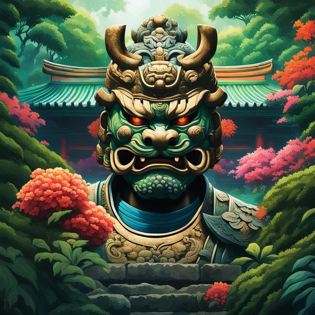 Samurai Warrior in Verdant Temple Ruins