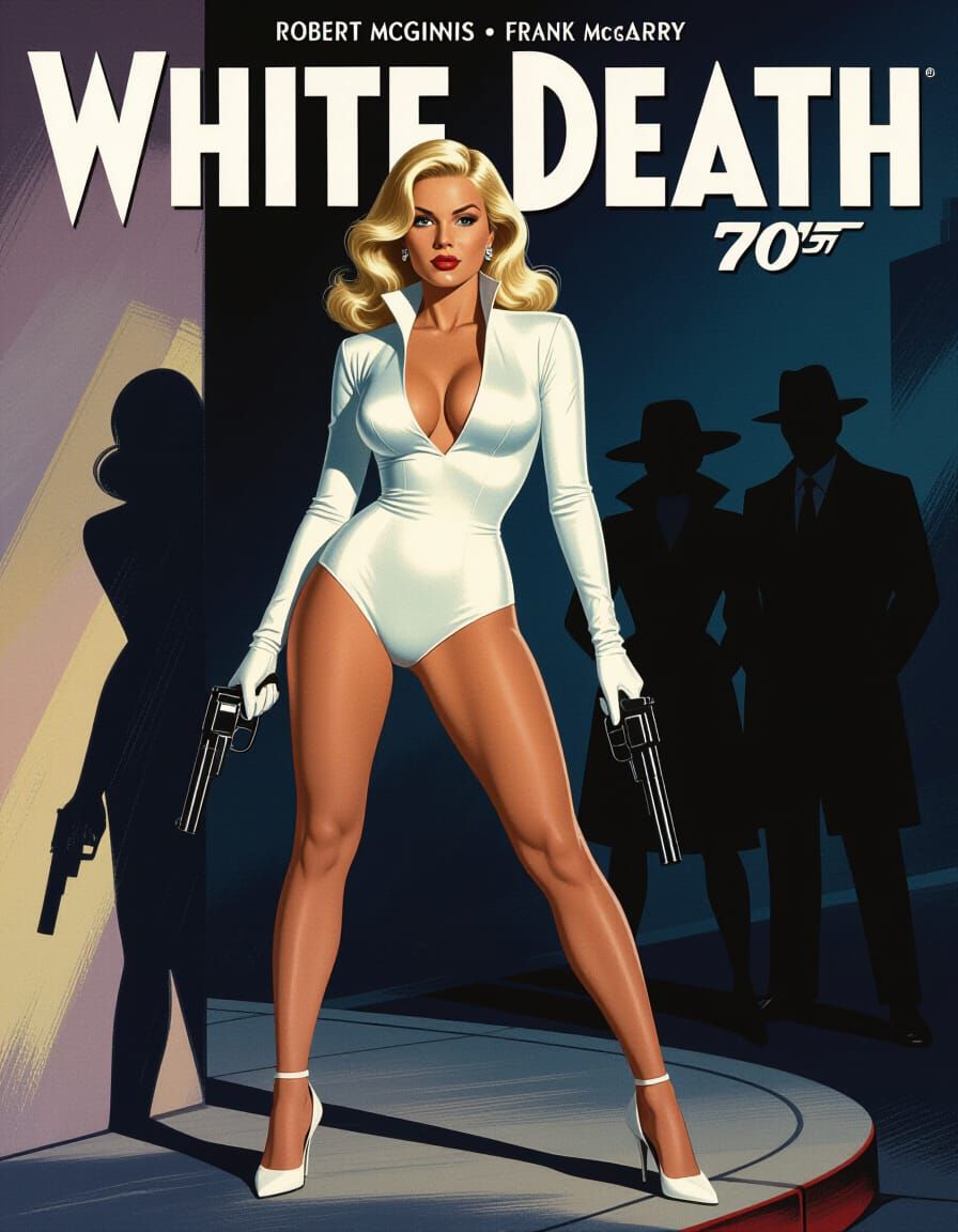 Emma Frost in White Bodysuit Holds Revolver in Noir Street S...