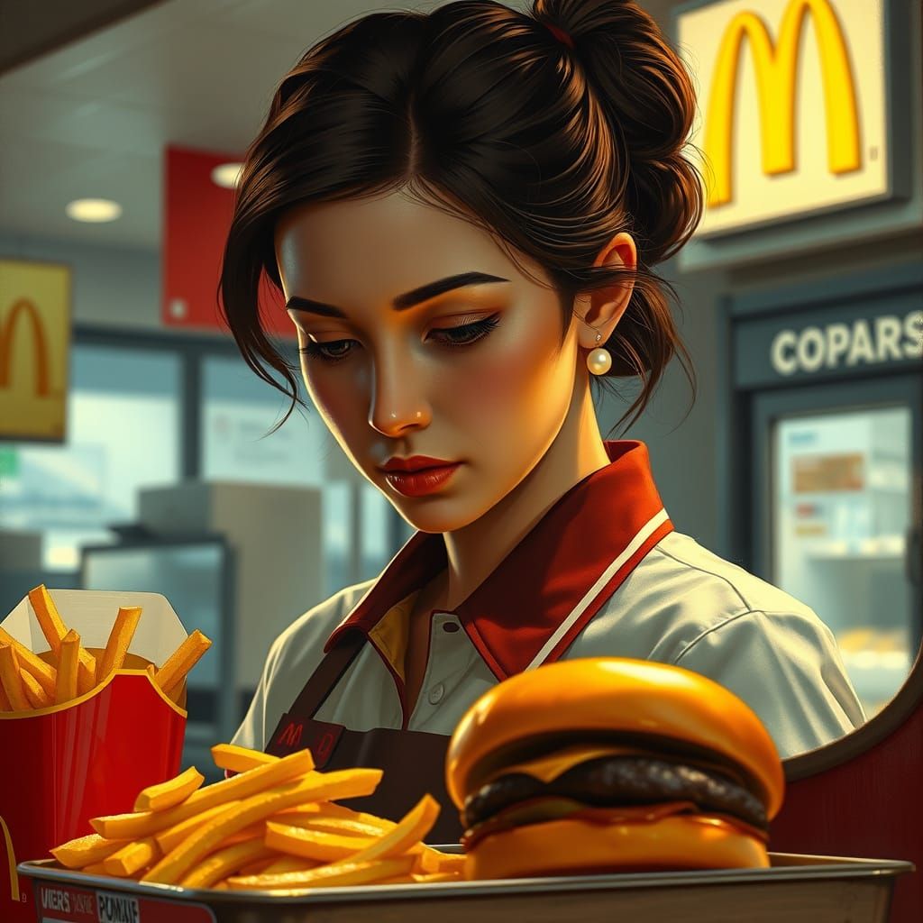 Enigmatic Counter Server in McDonald's Uniform, Luminous Pea...