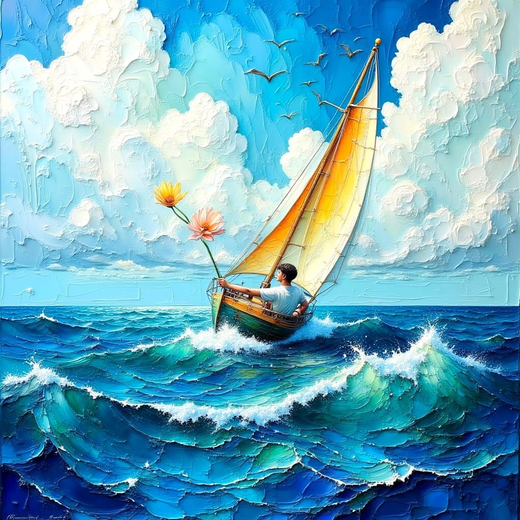 Romantic Ocean Voyage in Impasto Oil Painting