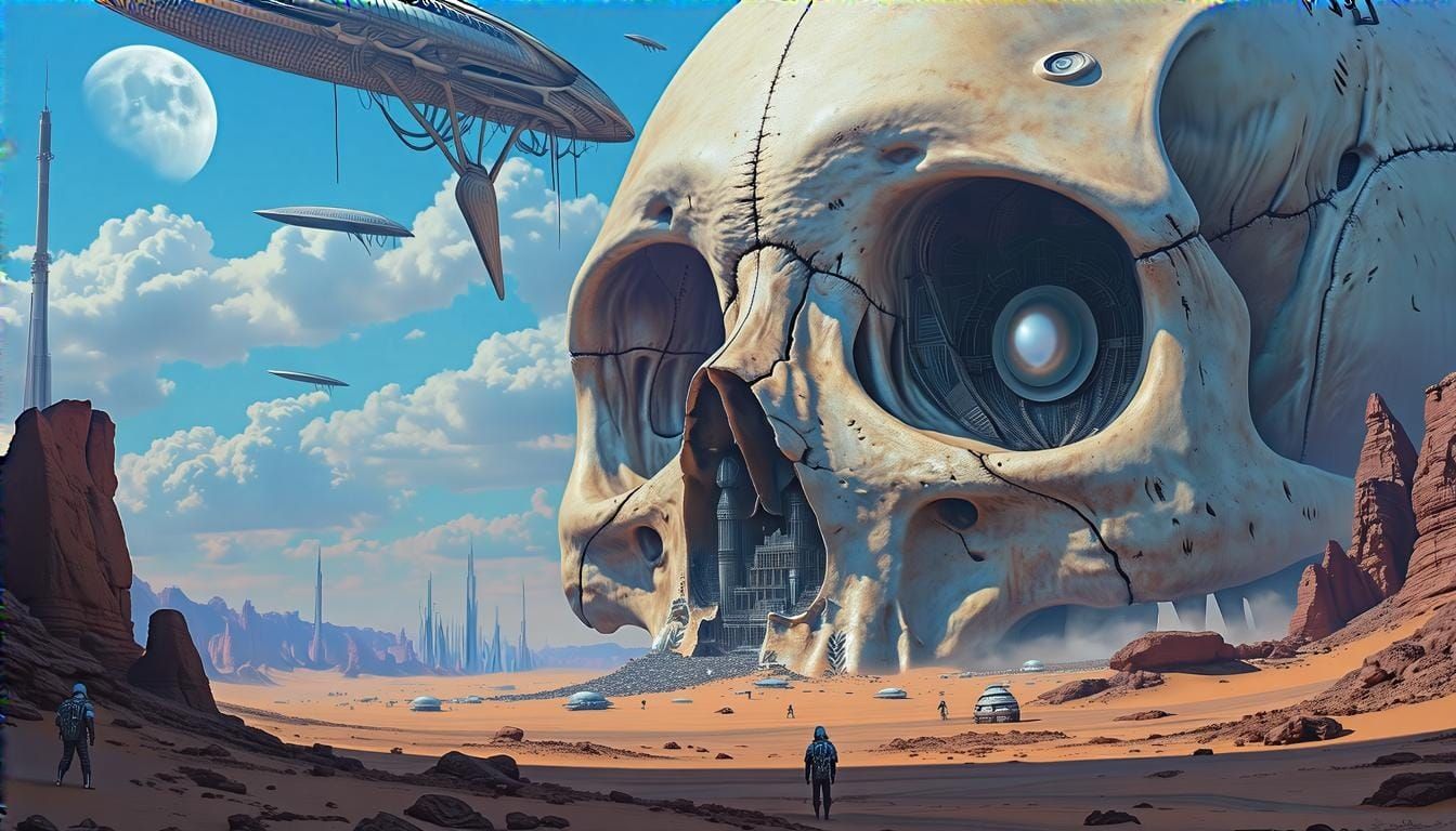 Alien Skull Metropolis in Desert Landscape