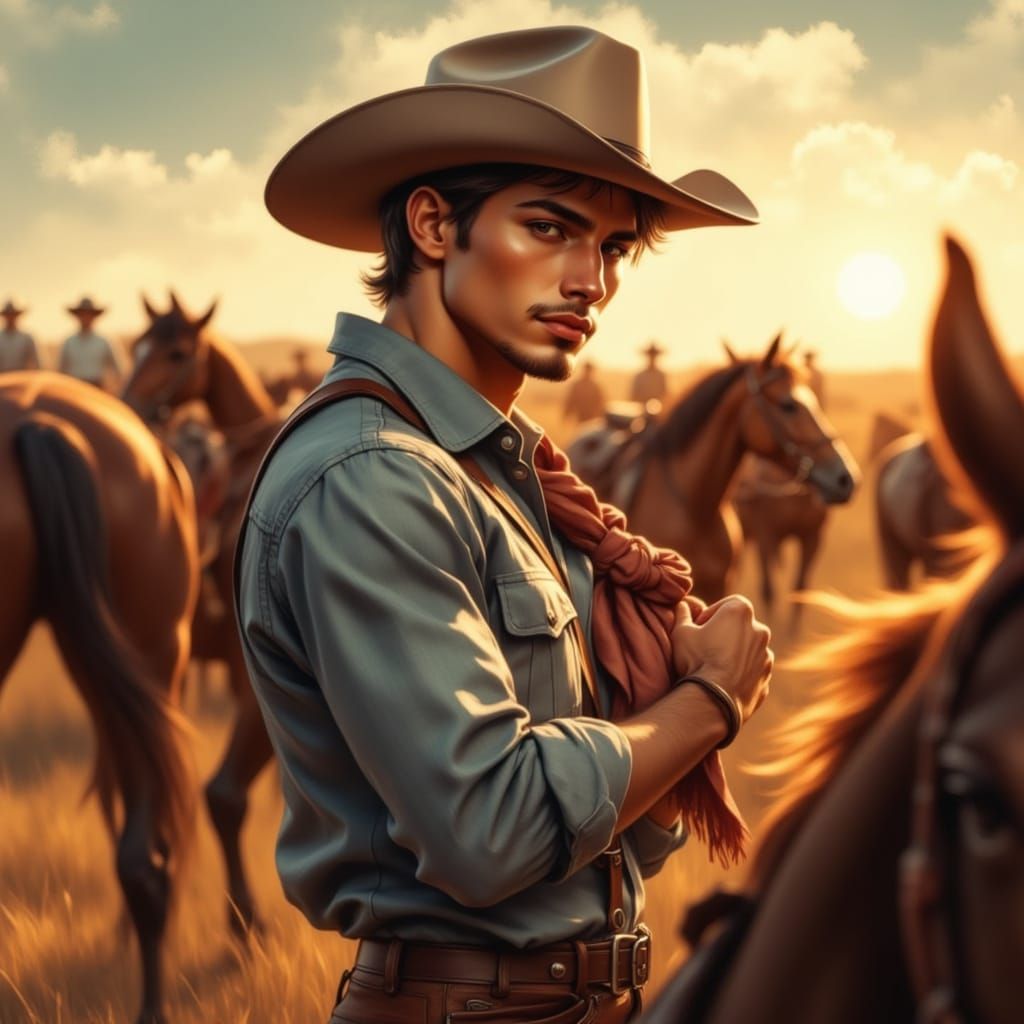 Handsome Cowboy Sunset Pin-Up