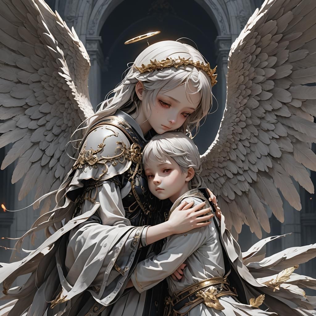 Child Embraces Angel of Death: 3D Anime Art