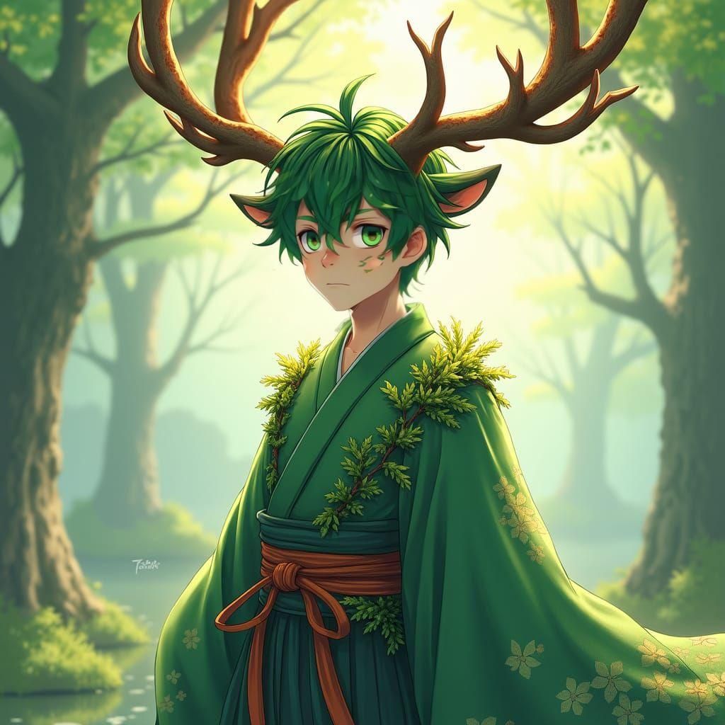 Anime Boy with Antlers in 3D Style