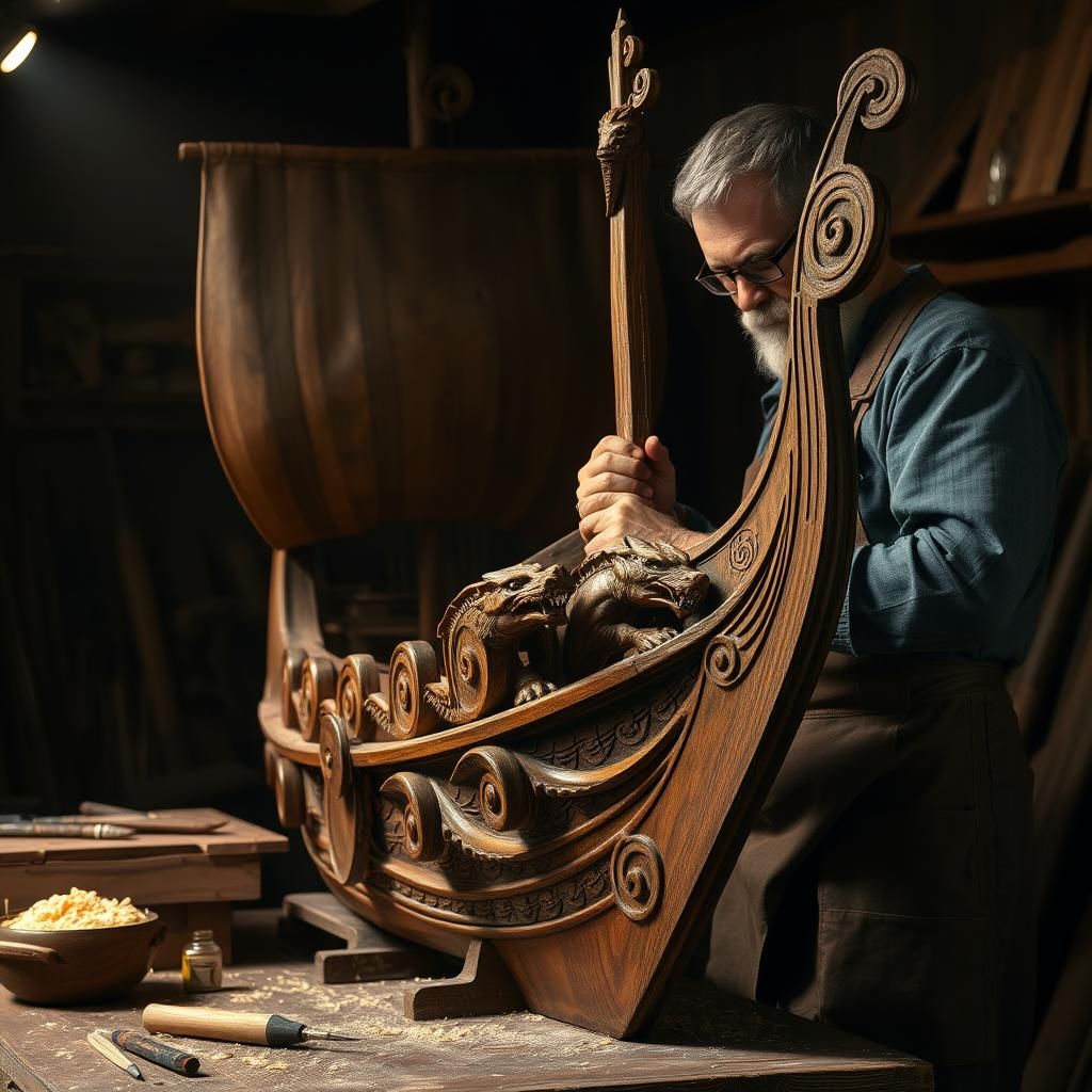 Carving a viking ship