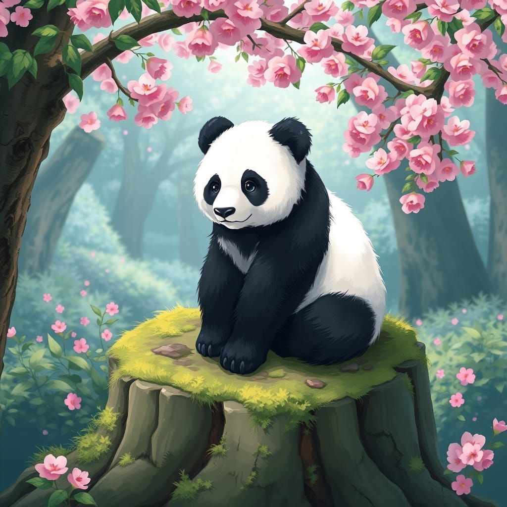 Majestic Panda in Serene Japanese Forest