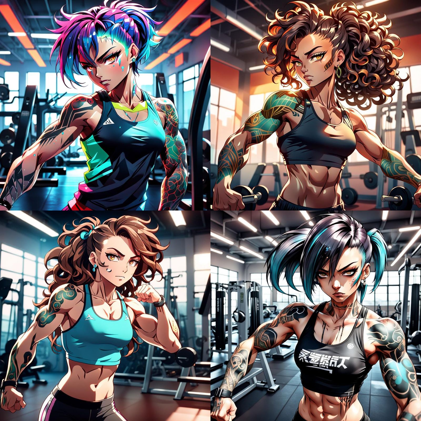 Anime Girl Flexing Muscles at the Gym