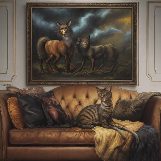 Surreal Cat Centaur Cataur Expressionist Oil Painting