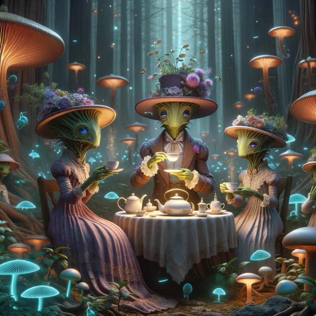 Surreal Victorian Tea Party in Enchanted Forest