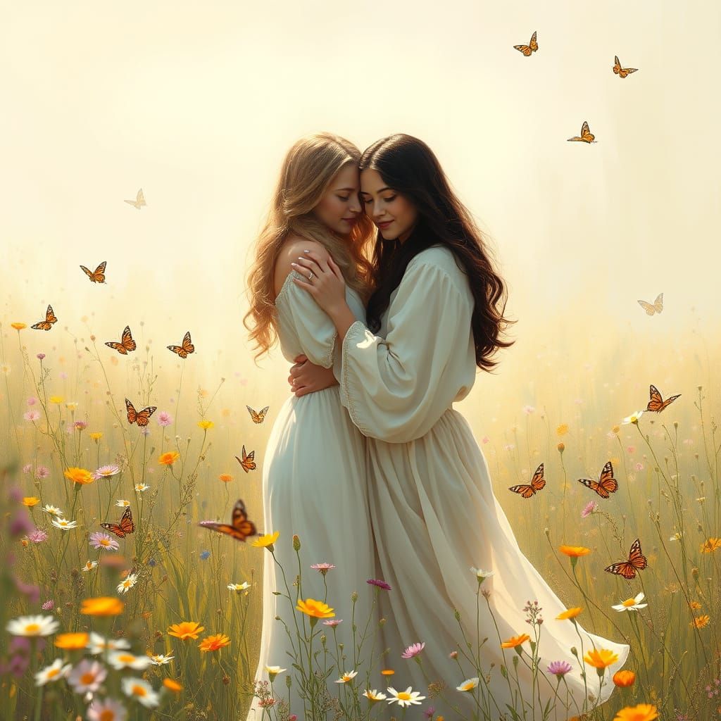 Romantic Embrace in a Wildflower Meadow