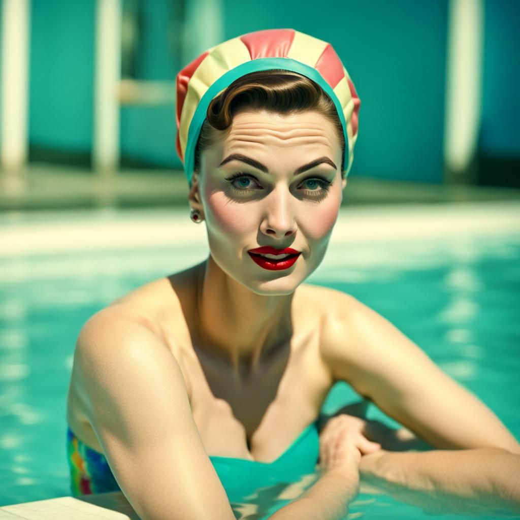 1950s Girl in Swimming Pool, Esther Williams-Style