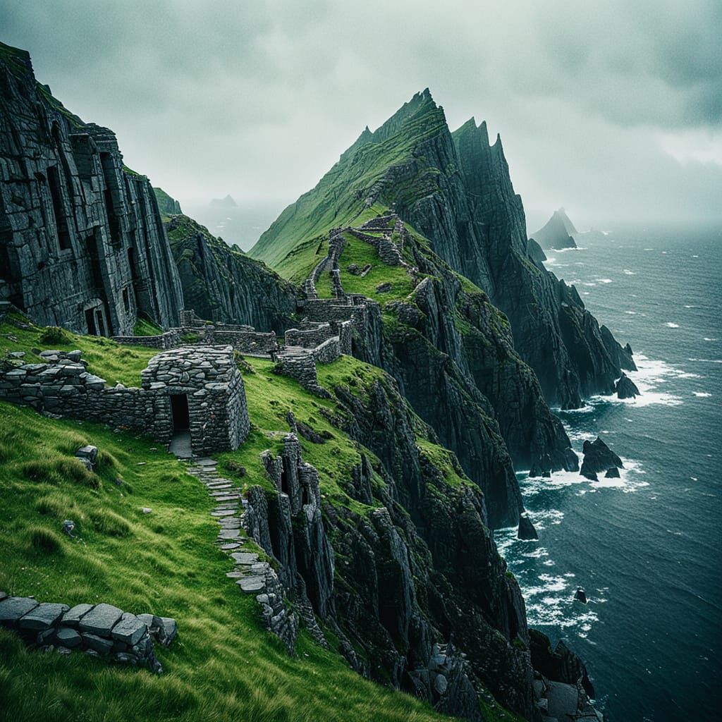 Dramatic Skellig Michael Ruins in Bad Weather