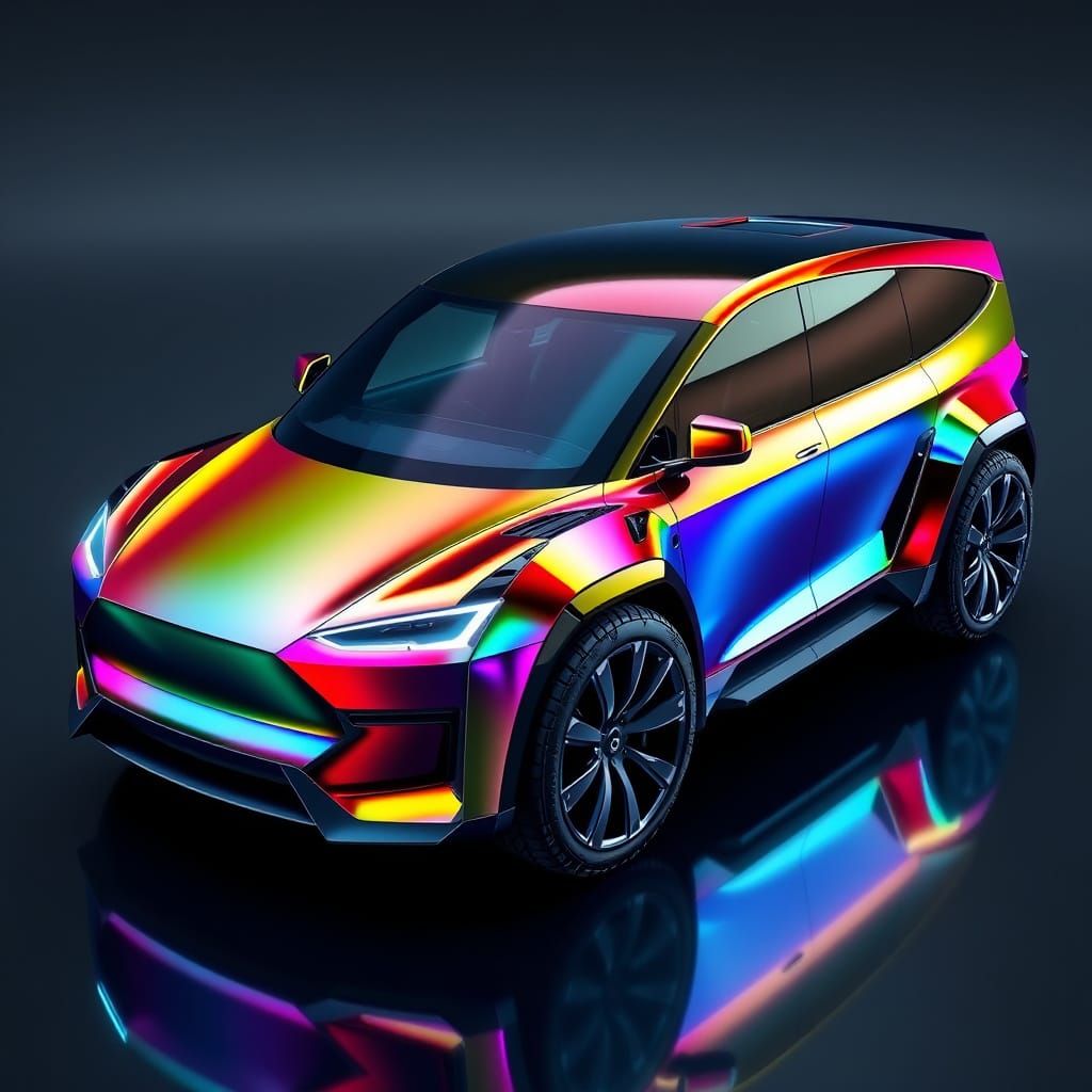 Rainbow Cybertruck with Futuristic Metallic Finish