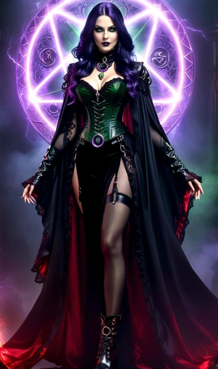 Gothic Victorian Woman with Magic Circle, Occult Theme