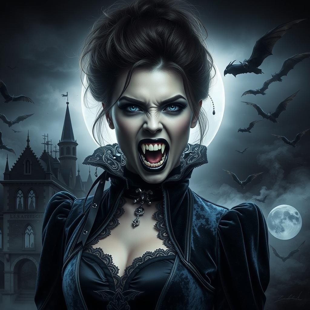 Fierce Vampire Portrait in Dark Mystical Realism