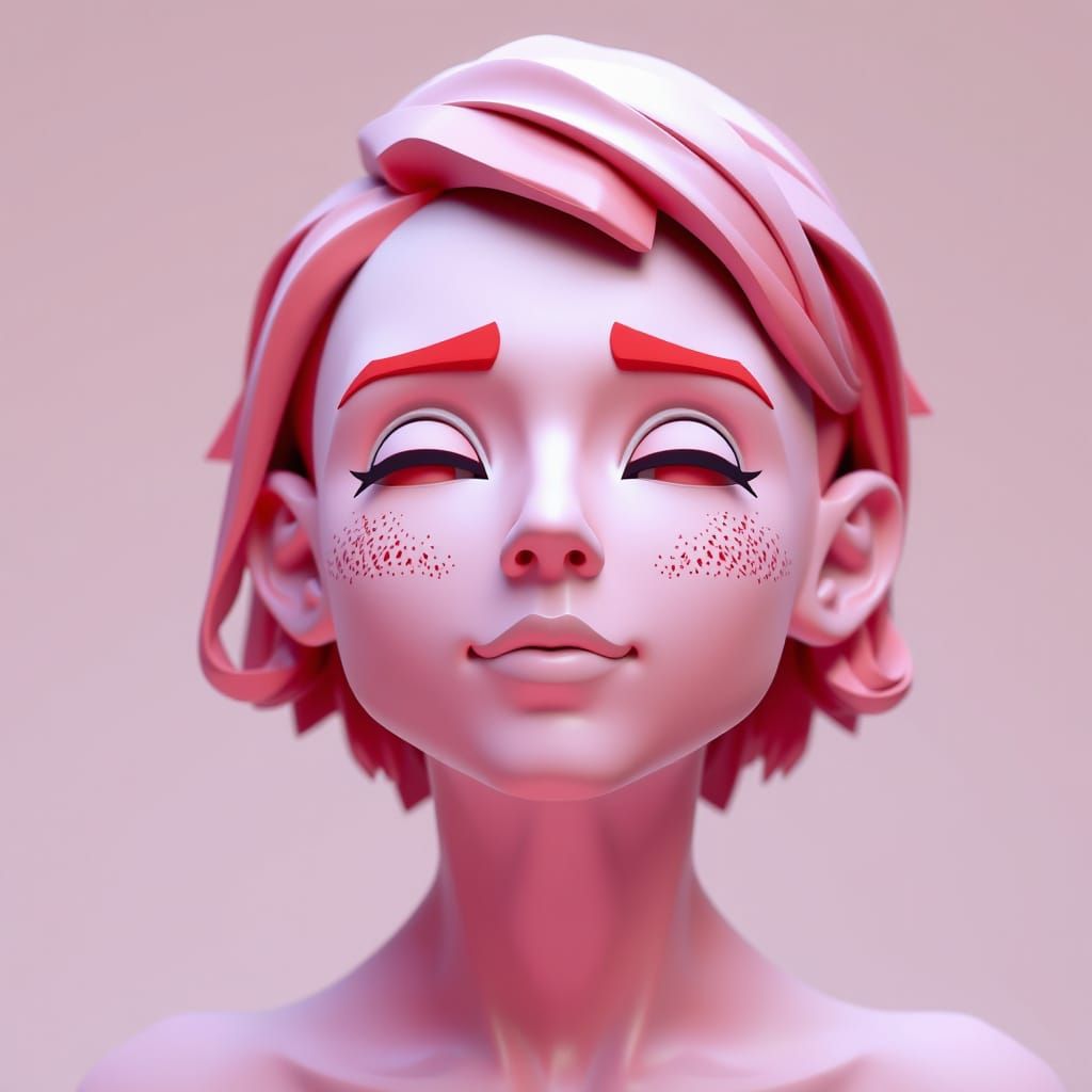 Vibrant Redhead in Minimalist Low-Poly Art
