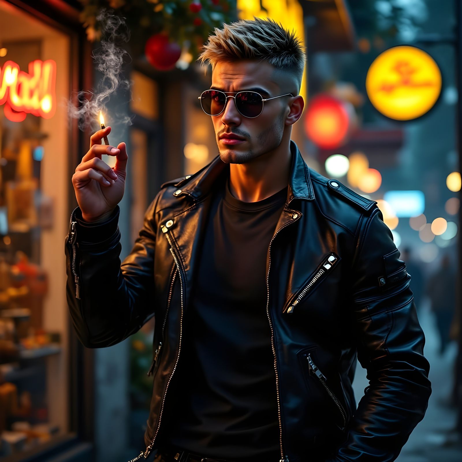 Gritty Urban Icon Exudes Cool Outside a Restaurant