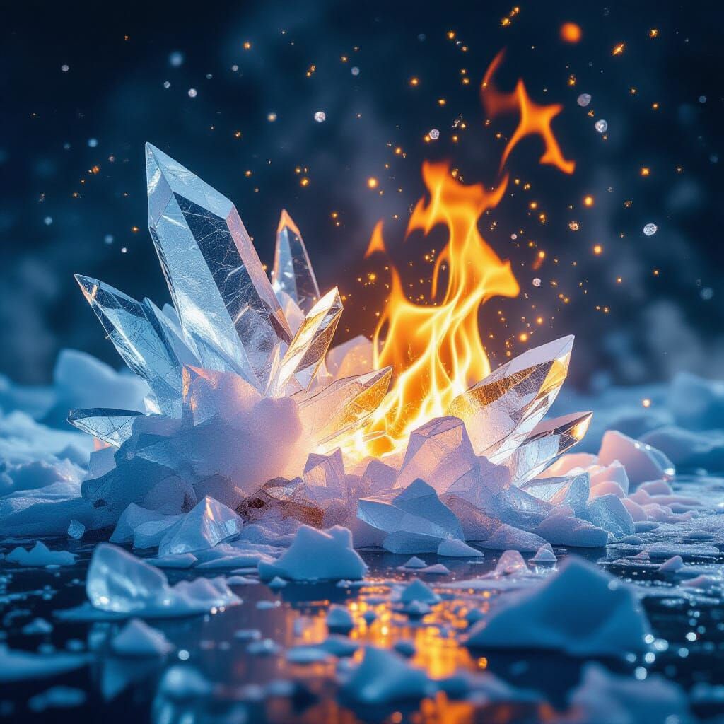 Ice and Flame Eruption: Abstract Art of Transformation