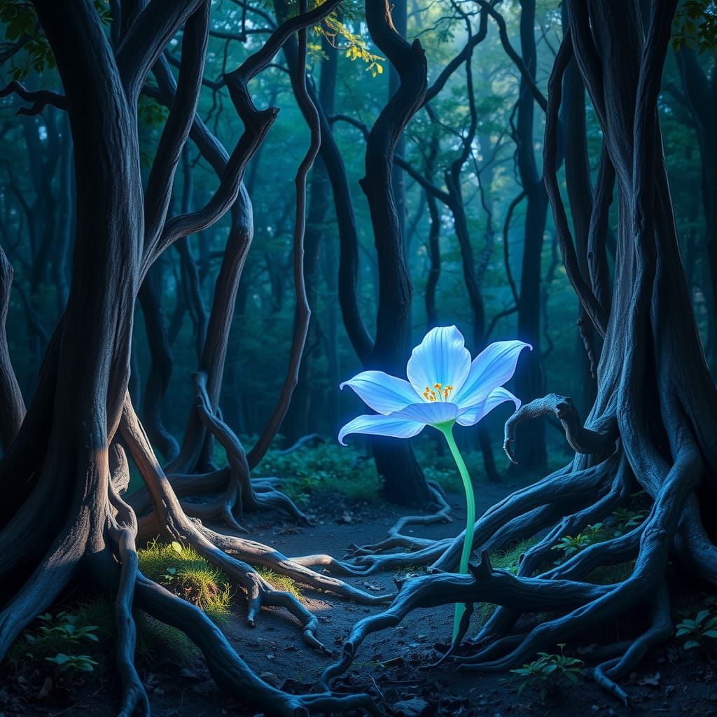 Mystical Forest Bloom in Ethereal Light