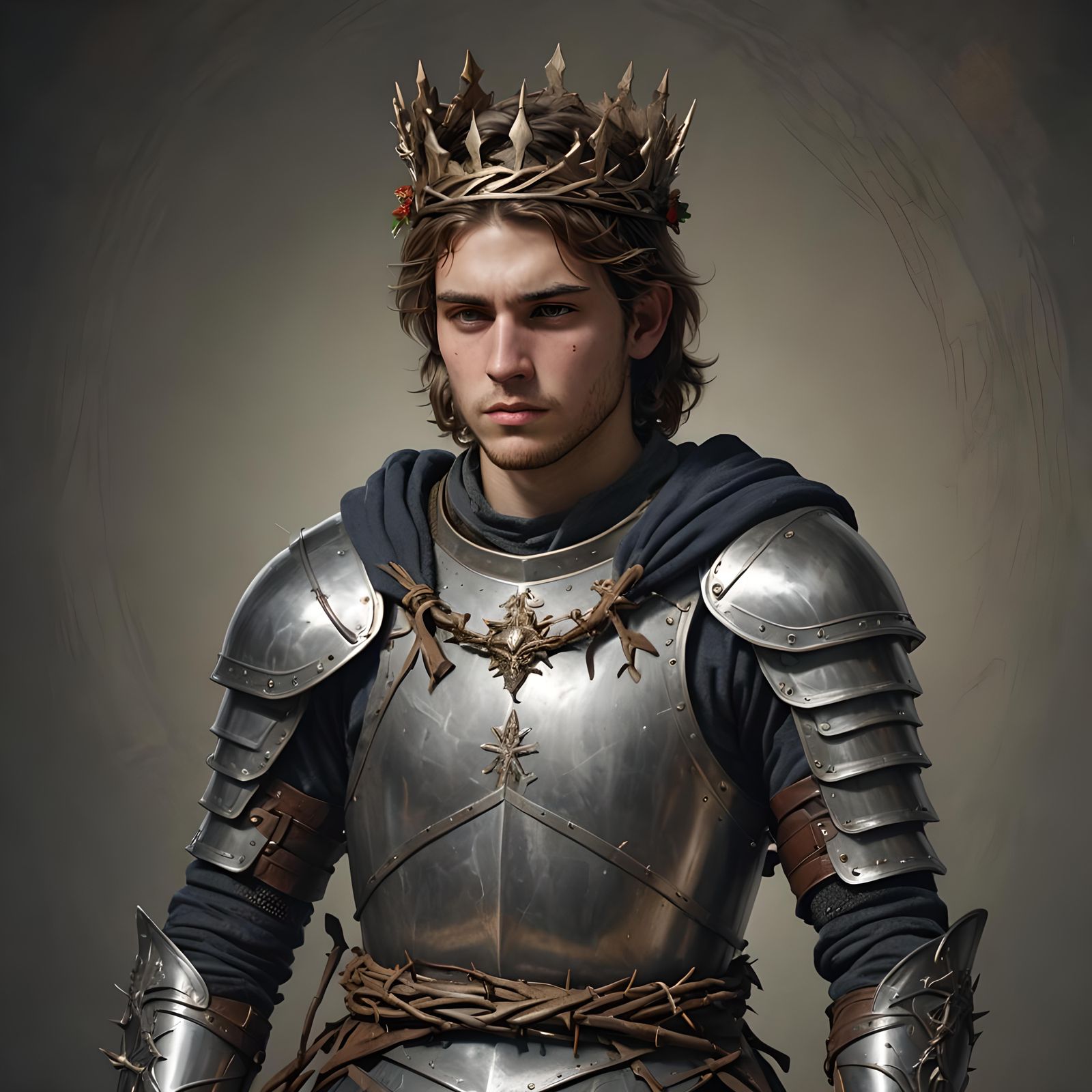 Knight with Crown of Thorns: Hyperrealistic Portrait