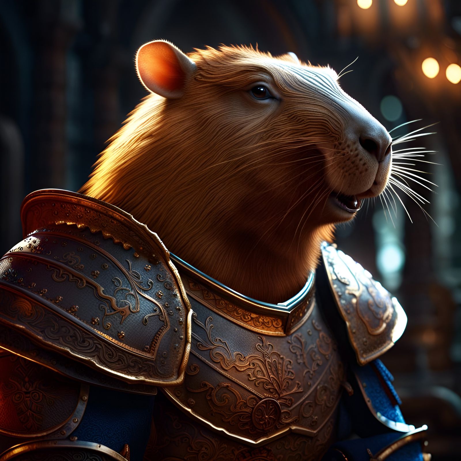 Capybara in Gothic Plate Armor Concept Art