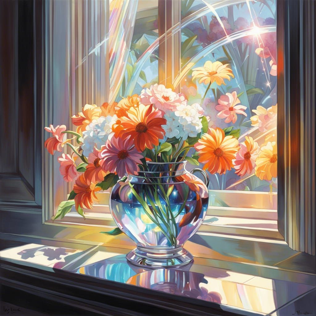 Hyper-Realistic Flowers in Crystal Vase