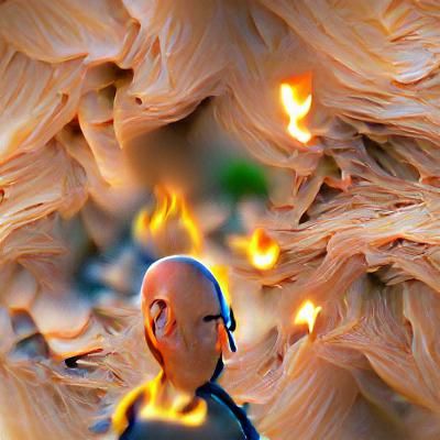 Bald Man Stands Unfazed in Intense Fire