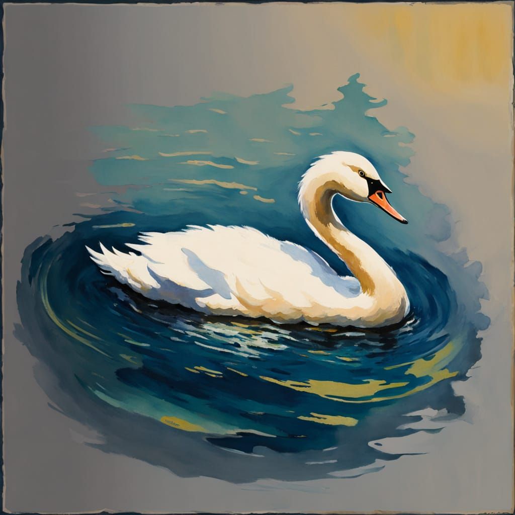 Swan in Japanese Ink: Gouache Watercolor Style