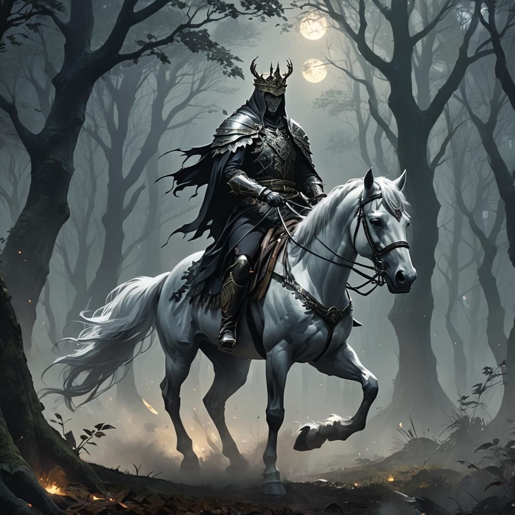 Erlking Rides Through Misty Forest: Dark Fantasy Anime