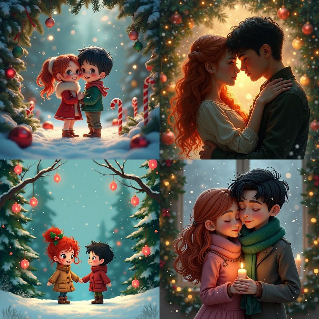 Fantastical Christmas Scene in Vibrant Pinks and Greens