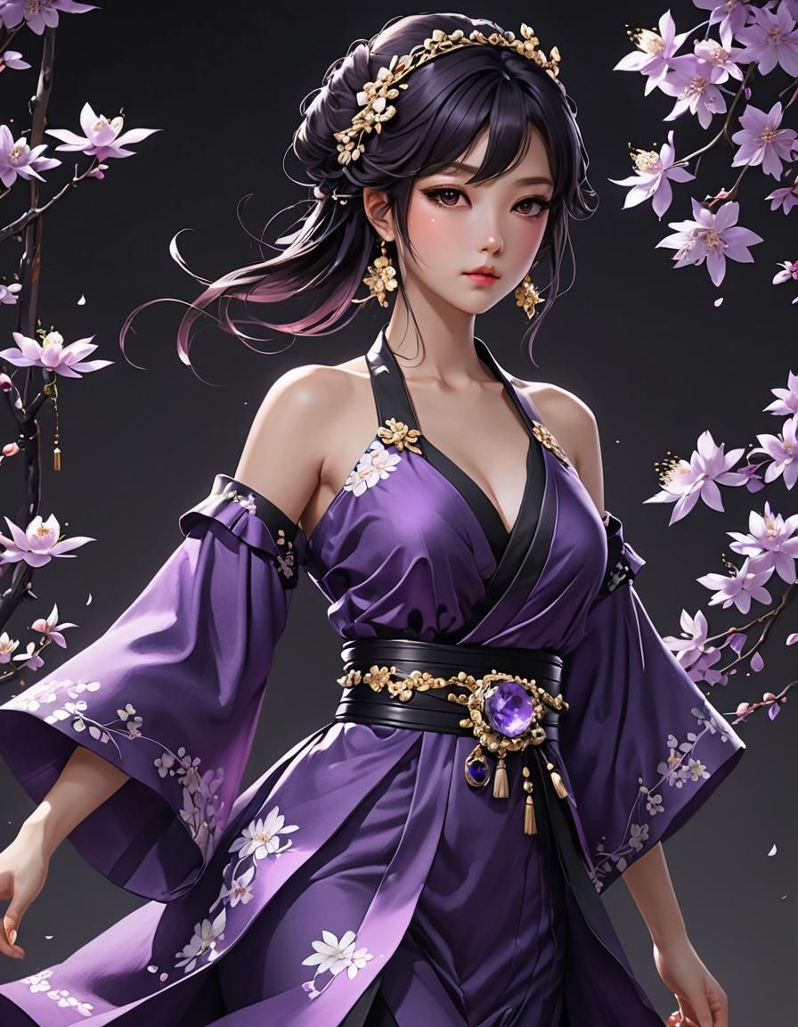 Elegant Purple Kimono in Anime Style