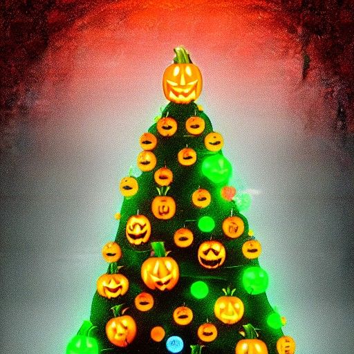 Halloween Christmas Tree with Neon Lights