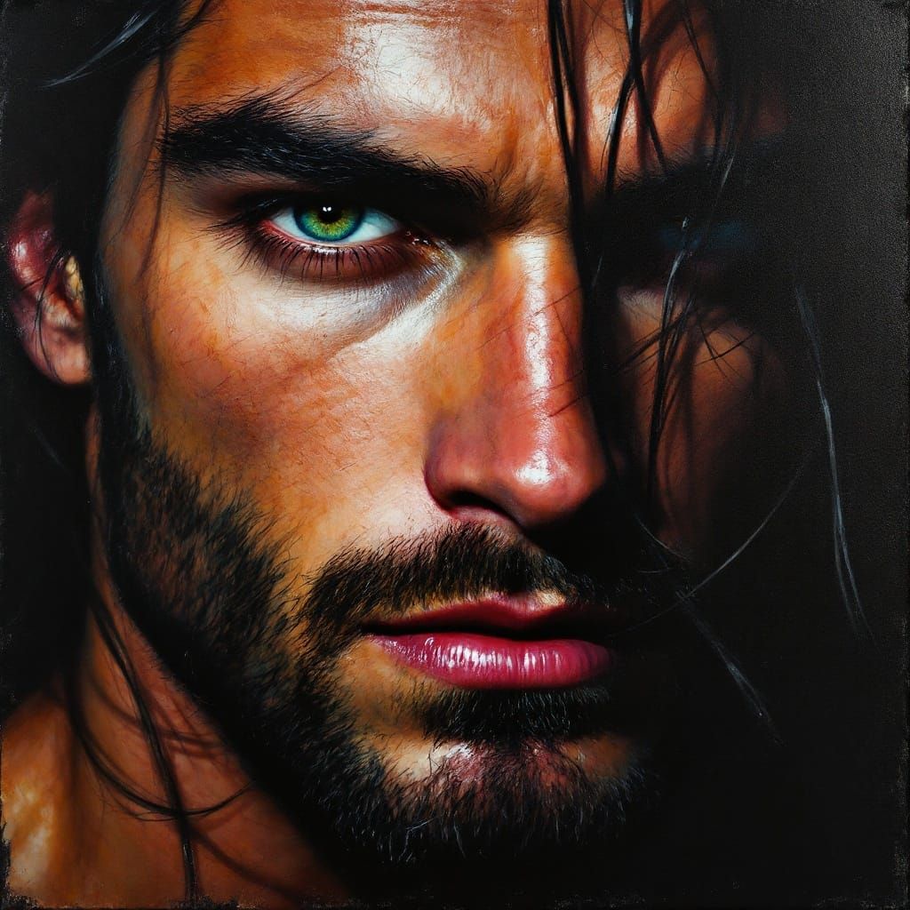 Aged Portrait of a Handsome Man in Oil Painting