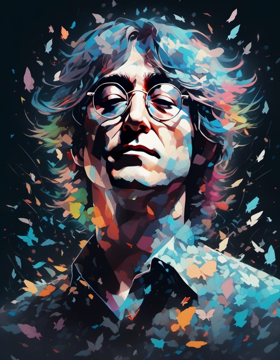 Colorful Double Exposure Portrait of John Lennon