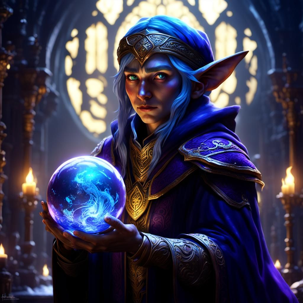 Elf with Blue Orb: Dark Fantasy Concept Art