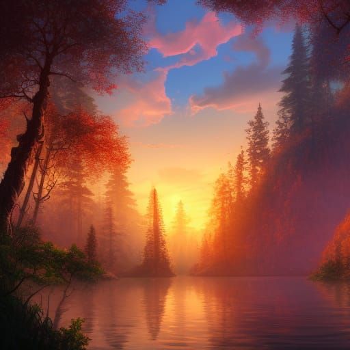 Steampunk Forest at Sunset: Fantasy Concept Art